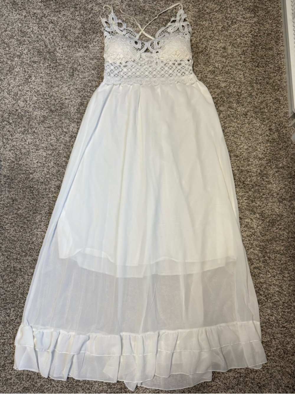 White Lace Maxi Dress with Sheer Tier